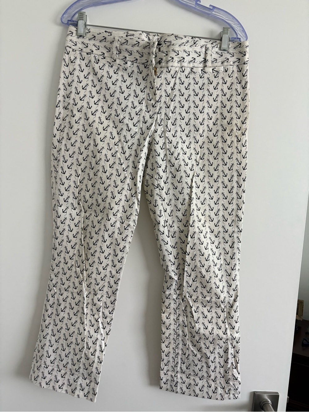 J Crew Womens White Black Anchor Print Stretch City Fit Coastal Pant Size 6.